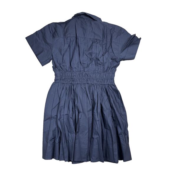 J Crew Elena Mini Shirt Dress in Cotton Poplin Size 4 Navy Blue Smocked Waist - Picture 2 of 10